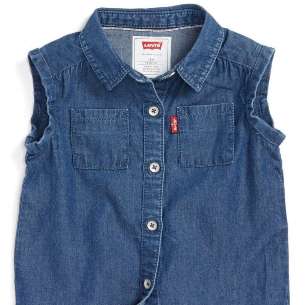 Levi’s Baby Girls 18M Sleeveless Denim Button Shirt NWT Classic Chambray Top